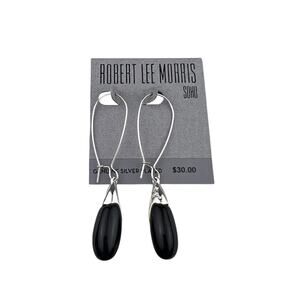 Robert Lee Morris RLM Studios Pierced Earrings Silver Plated Black Bead Drop $30
